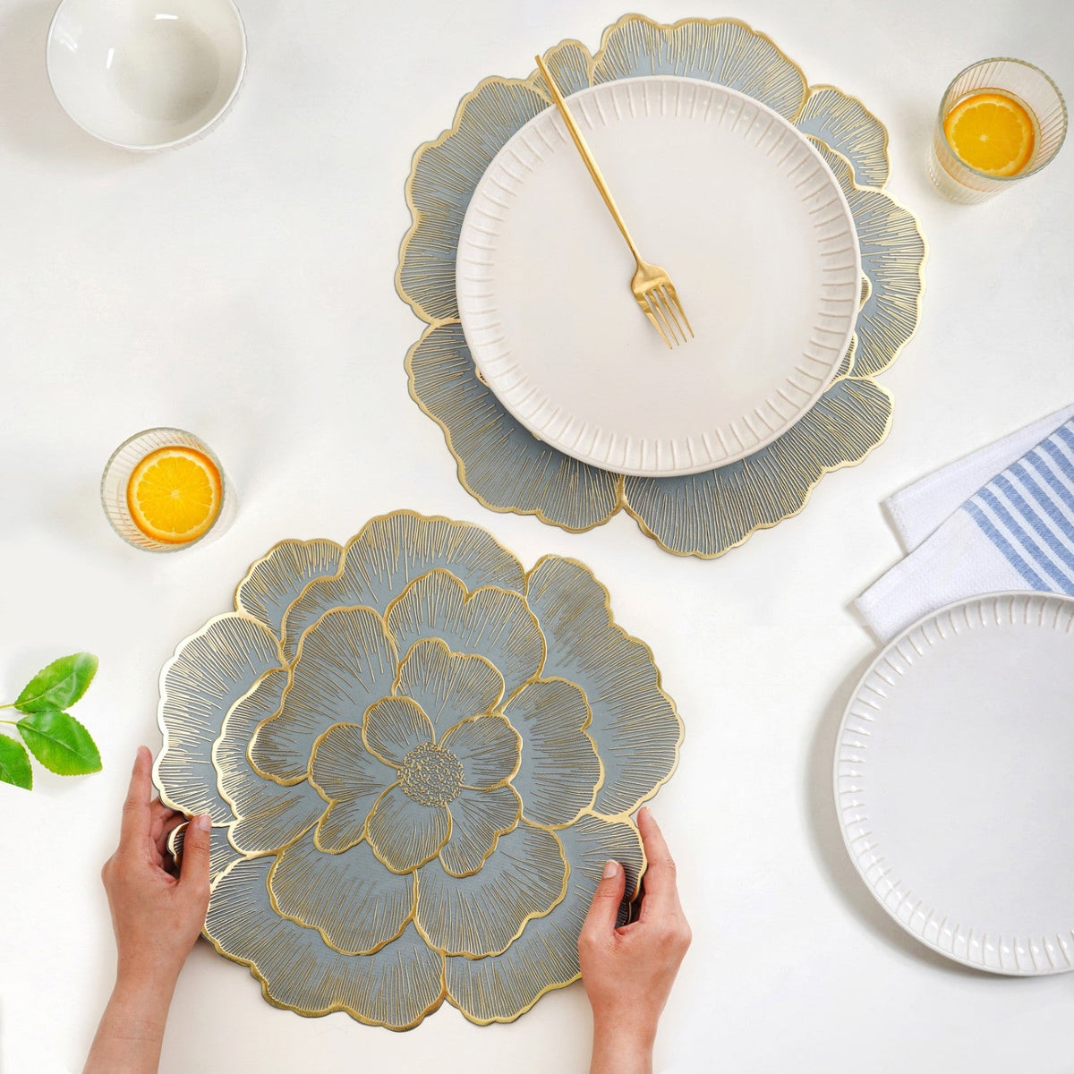 Petal Perfection Placemats Grey Gold Set Of 6 Nestasia