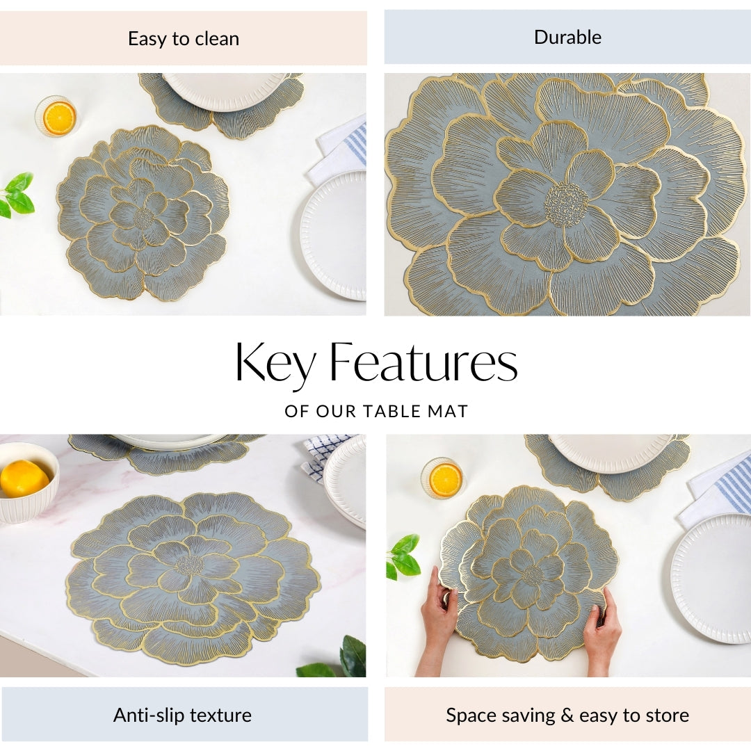 Petal Perfection Placemats Grey Gold Set Of 6 Nestasia