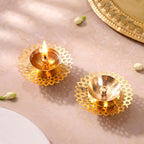 Petal Cutout Pure Brass Diya Set Of 2 In Gift Box Nestasia