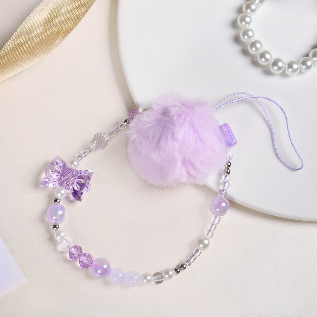 Purple Puff Pom Pom Phone Charm Strap Nestasia