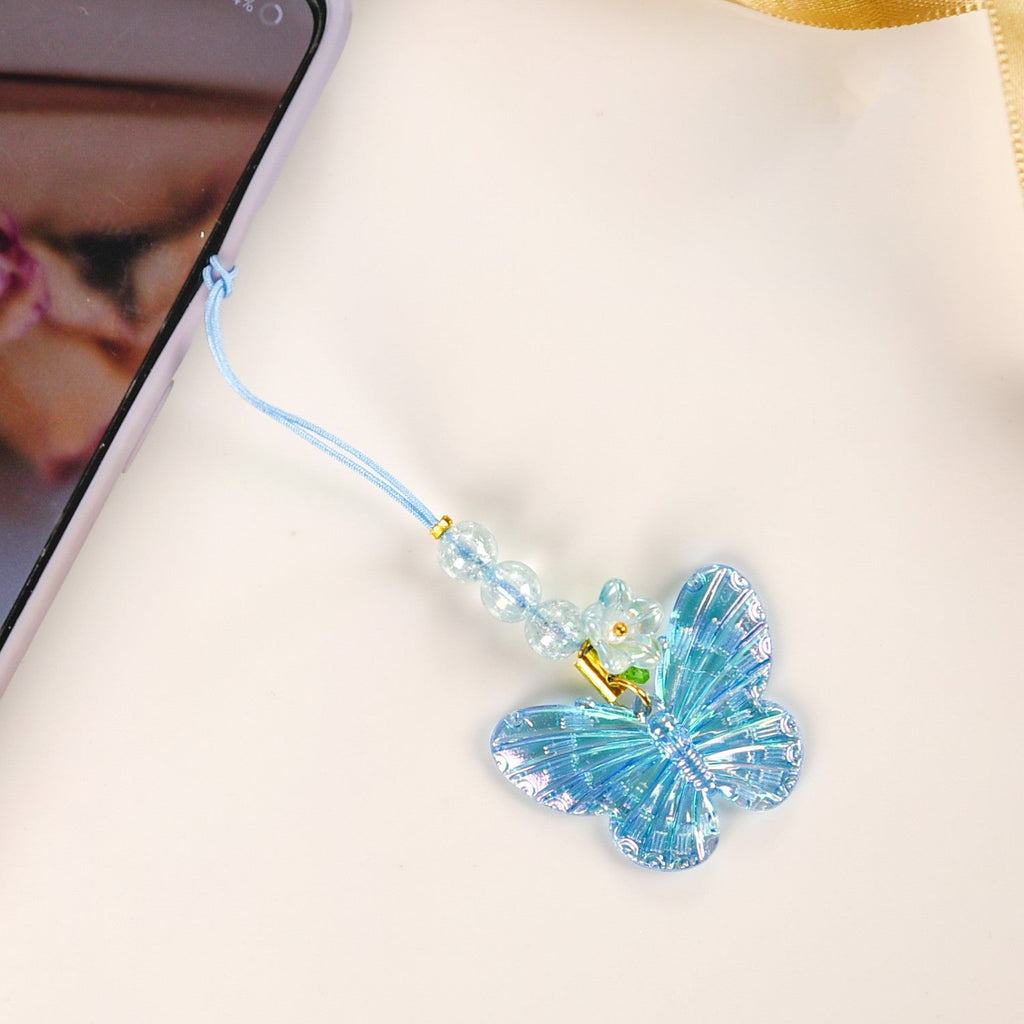 Butterfly Floral Phone Charm Blue Nestasia