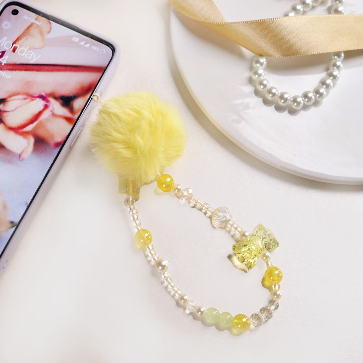 Little Miss Sunshine Phone Strap With Pom Pom Nestasia