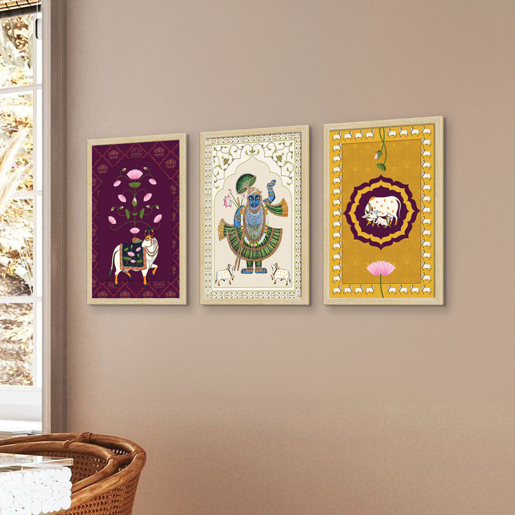 Shrinath Ji Pichwai Art Paintings, Painting For Wall Living Room, Set of 3 AXIII-40-SRN ArtX