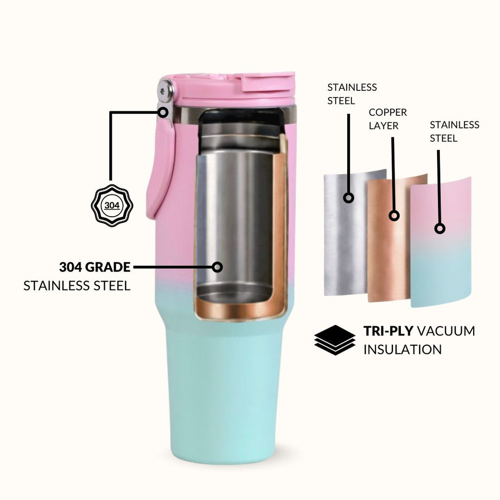 PickSip 40 Insulated Tumbler With Top Handle Blush Crush 1200ml Nestasia