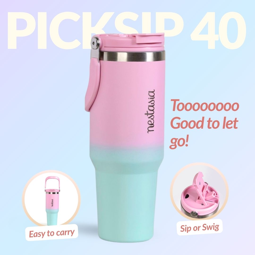 PickSip 40 Insulated Tumbler With Top Handle Blush Crush 1200ml Nestasia