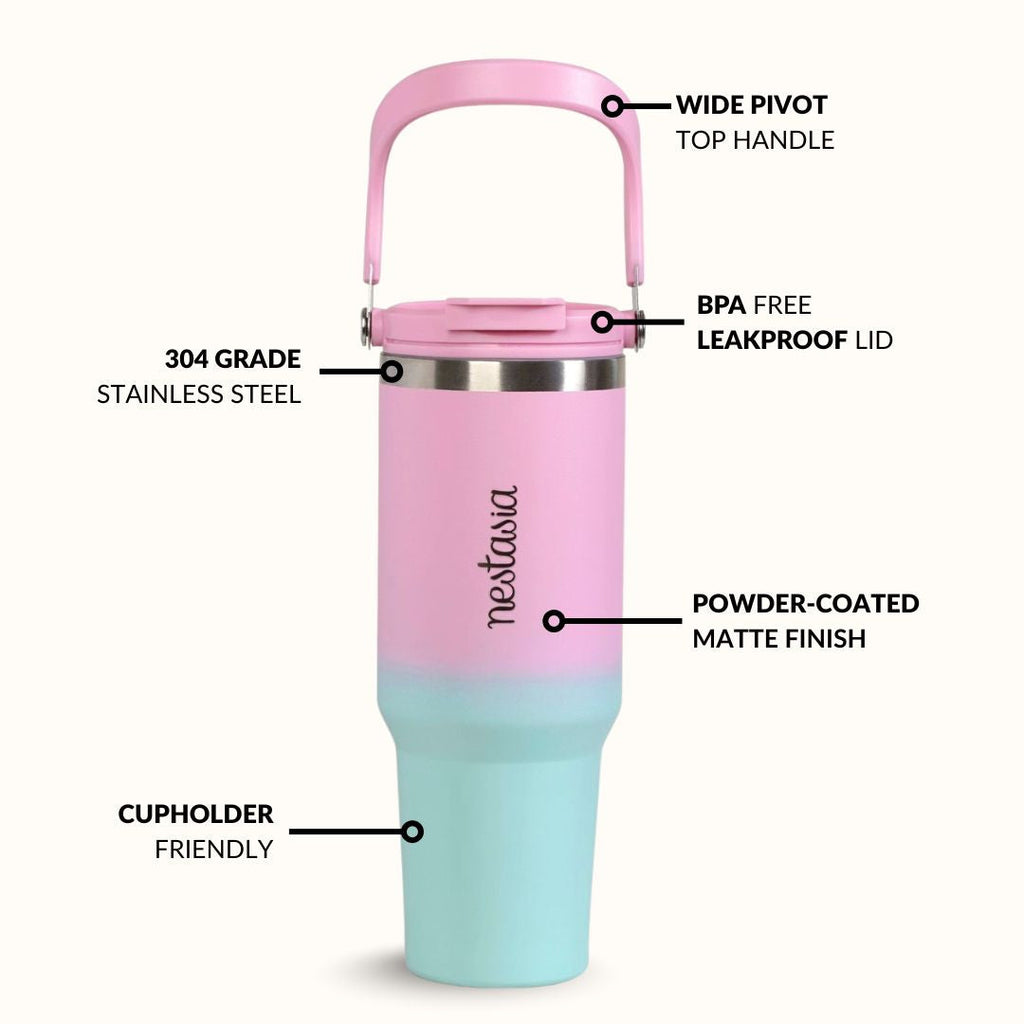 PickSip 40 Insulated Tumbler With Top Handle Blush Crush 1200ml Nestasia