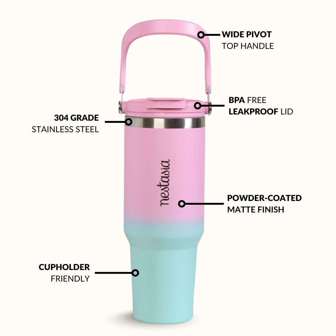 PickSip 40 Insulated Tumbler With Top Handle Blush Crush 1200ml Nestasia