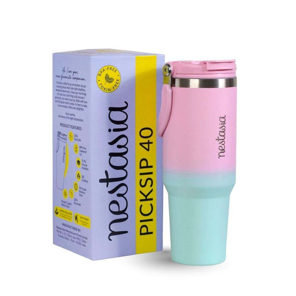 PickSip 40 Insulated Tumbler With Top Handle Blush Crush 1200ml Nestasia