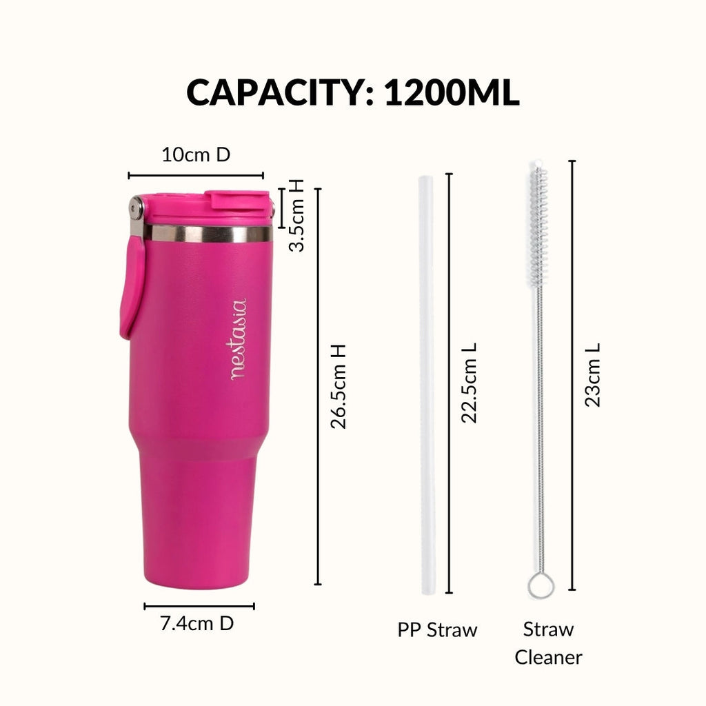 PickSip 40 Insulated Tumbler With Top Handle Electric Fuchsia Pink 1200ml Nestasia