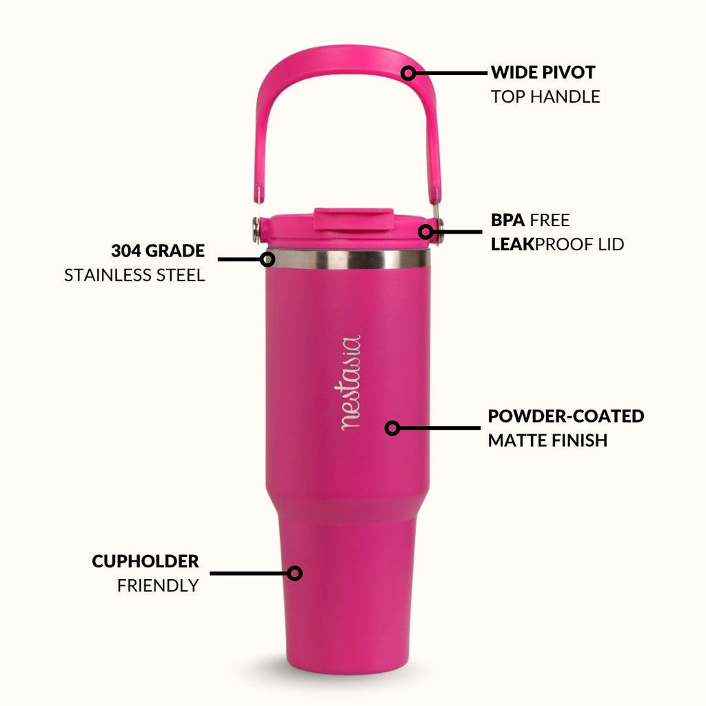 PickSip 40 Insulated Tumbler With Top Handle Electric Fuchsia Pink 1200ml Nestasia