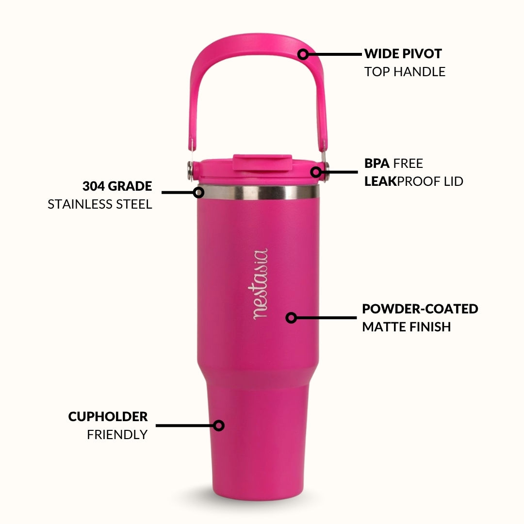 PickSip 40 Insulated Tumbler With Top Handle Electric Fuchsia Pink 1200ml Nestasia