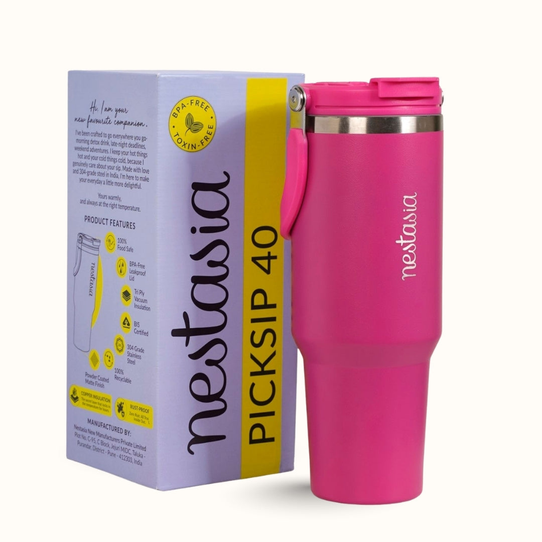 PickSip 40 Insulated Tumbler With Top Handle Electric Fuchsia Pink 1200ml Nestasia