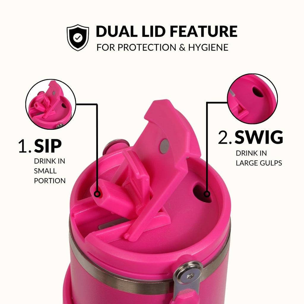 PickSip 40 Insulated Tumbler With Top Handle Electric Fuchsia Pink 1200ml Nestasia