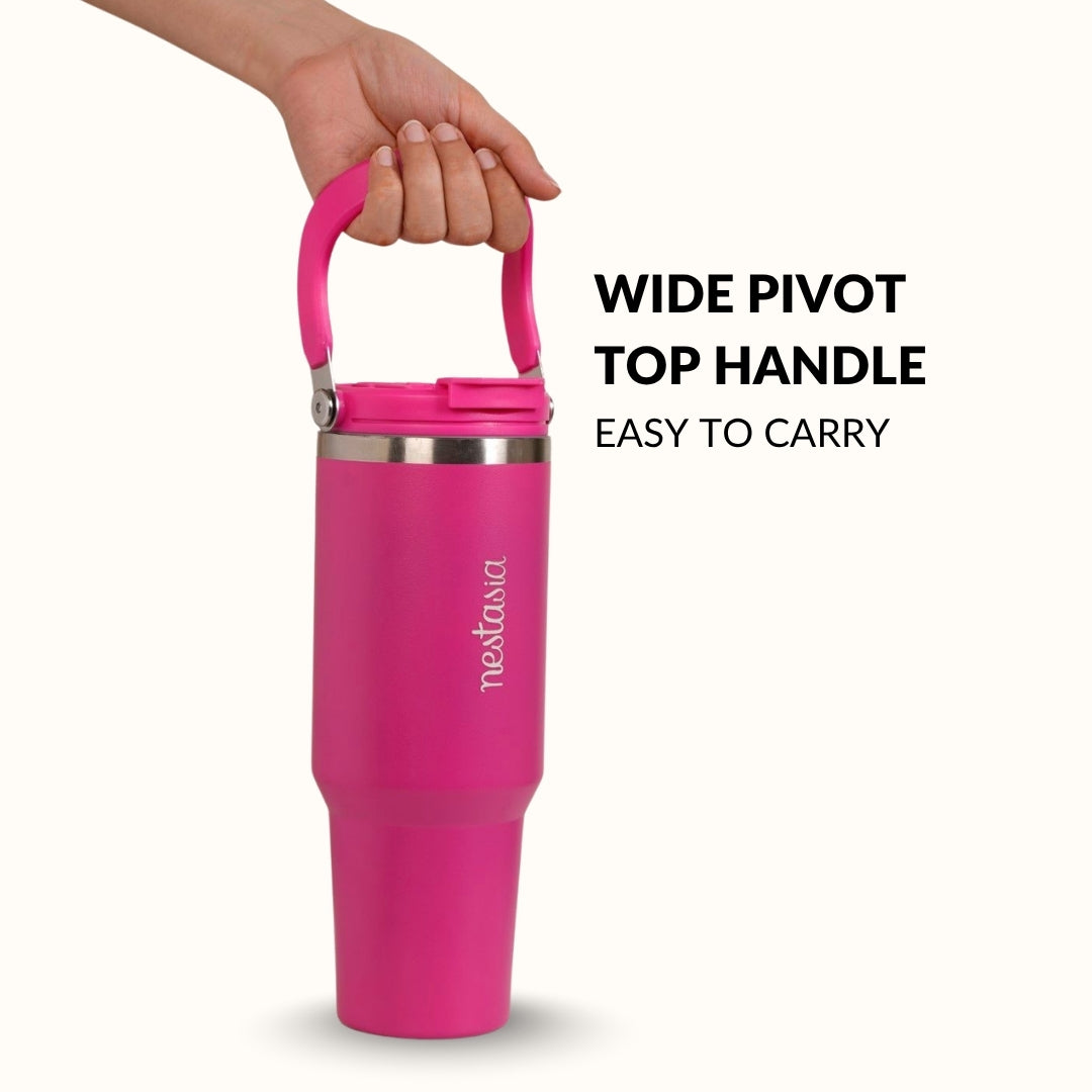 PickSip 40 Insulated Tumbler With Top Handle Electric Fuchsia Pink 1200ml Nestasia