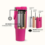 PickSip 40 Insulated Tumbler With Top Handle Electric Fuchsia Pink 1200ml Nestasia