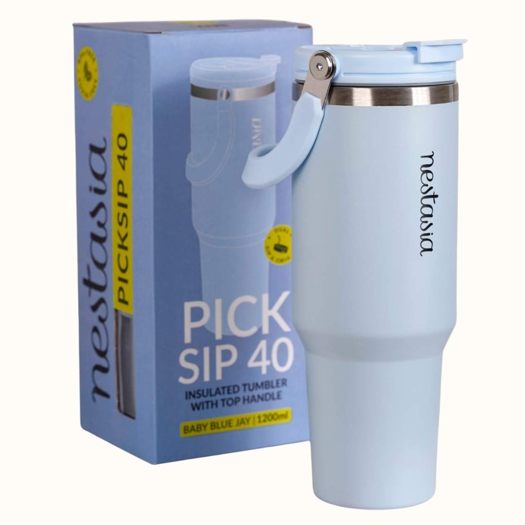 PickSip 40 Insulated Tumbler With Top Handle Baby Blue Jay 1200ml Nestasia
