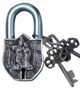 Brass Radha krishna Engraved Padlock | Divine Protection for Your Home | Brass Padlock For Home Safety ( Yellow, 3.5 inch)