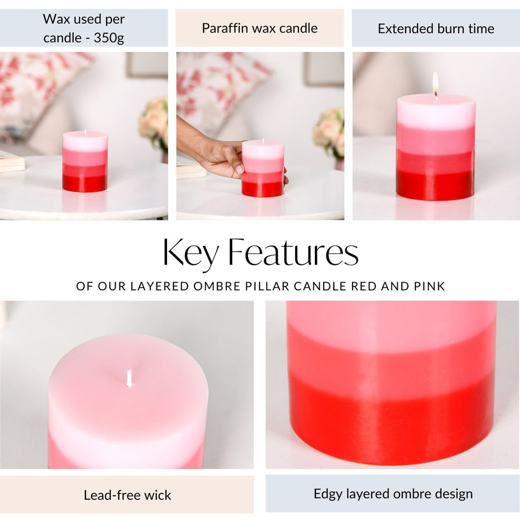 Layered Pillar Candle Red And Pink Nestasia