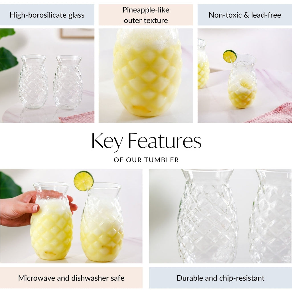Pineapple Drinking Glass Set Of 2 500ml Nestasia