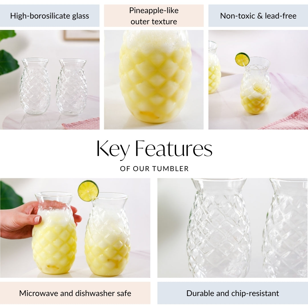 Pineapple Drinking Glass Set Of 2 500ml Nestasia