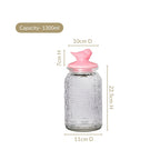 Airtight Glass Jar With Pink Bird Ceramic Lid Set Of 2 1300ml Nestasia