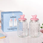 Airtight Glass Jar With Pink Bird Ceramic Lid Set Of 2 1300ml Nestasia