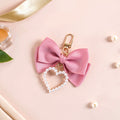 Pink Bow And Pearl Heart Cute Keychain Nestasia