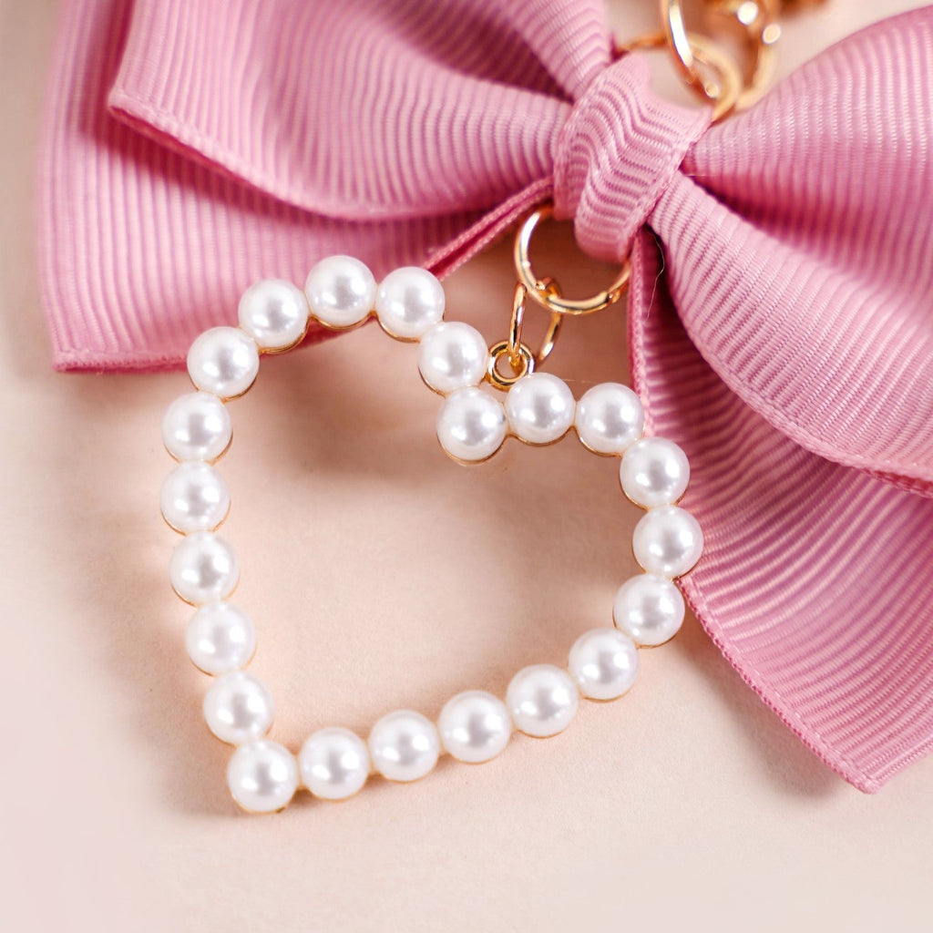 Pink Bow And Pearl Heart Cute Keychain Nestasia