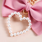 Pink Bow And Pearl Heart Cute Keychain Nestasia