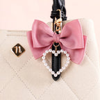 Pink Bow And Pearl Heart Cute Keychain Nestasia