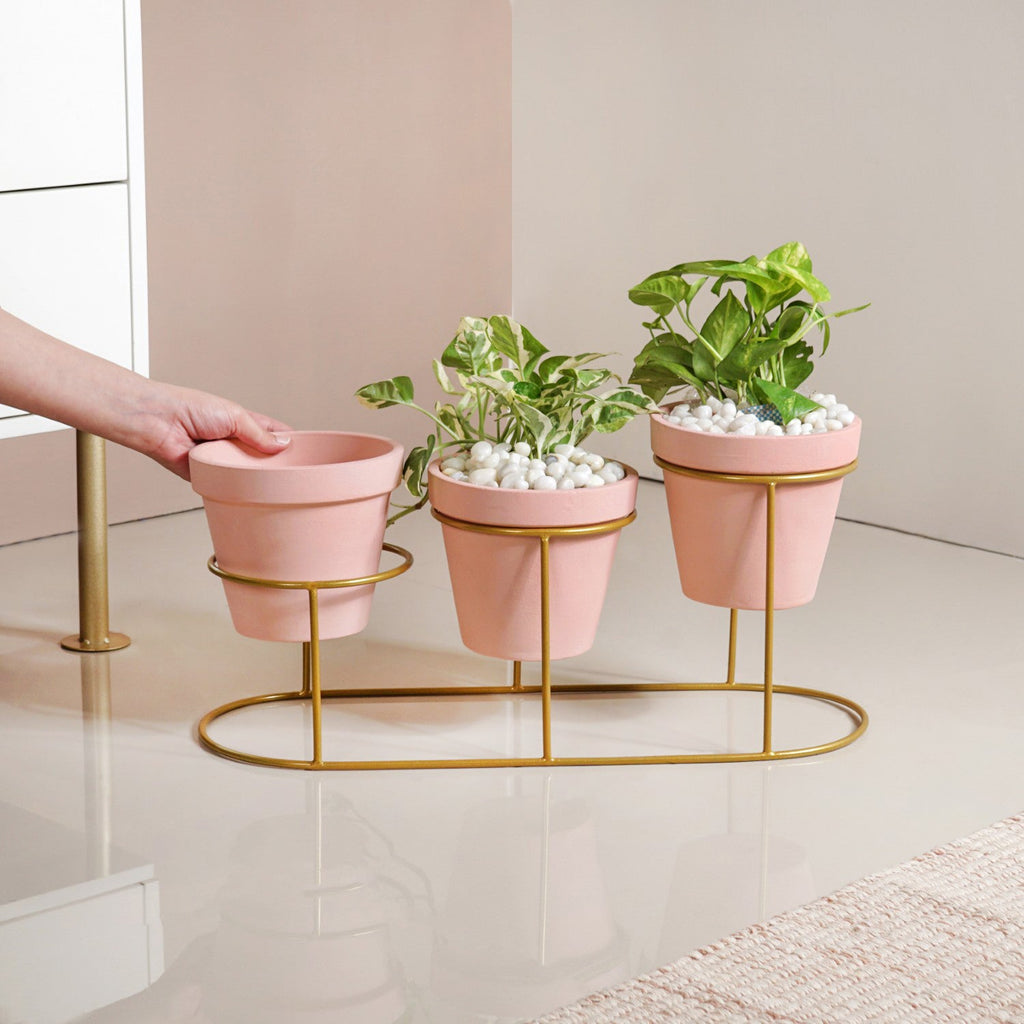 TerraGold Pink Cascade 3 Tier Planter Stand Set Nestasia