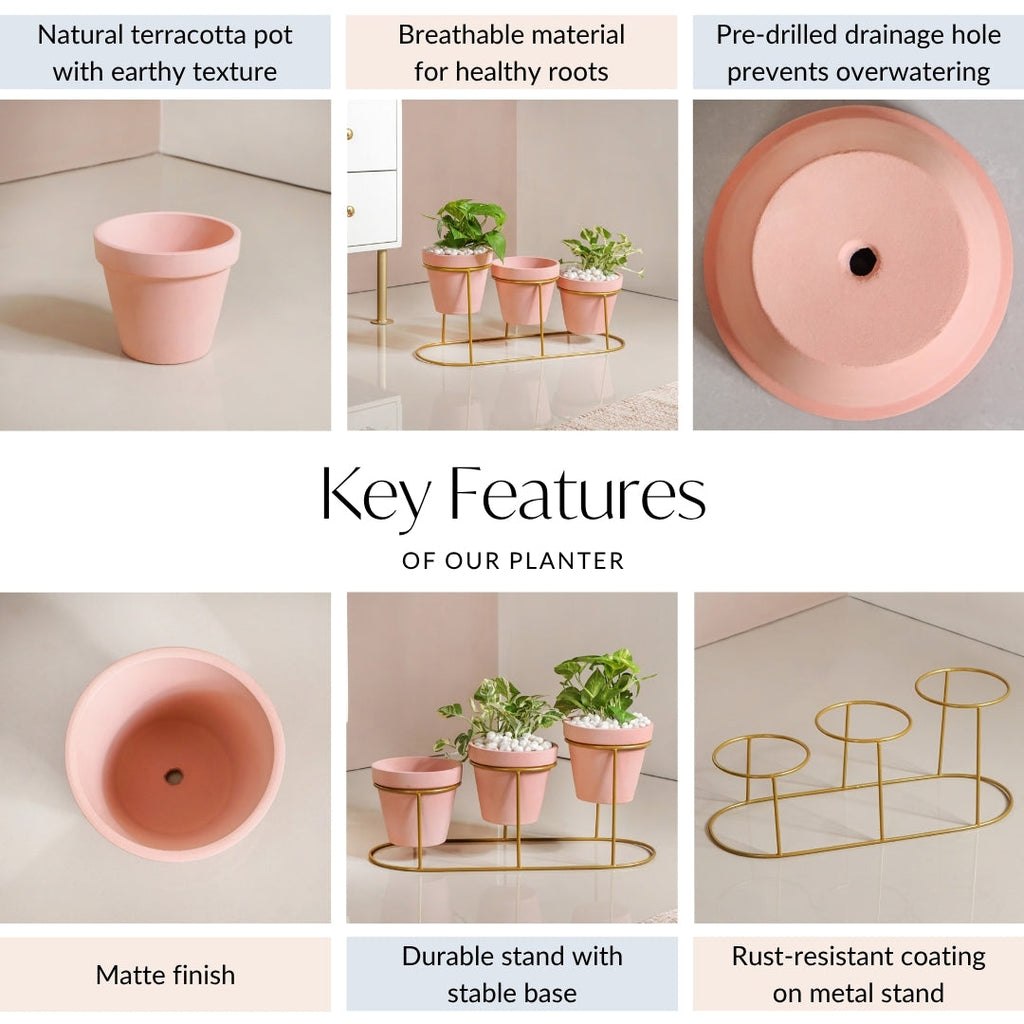 TerraGold Pink Cascade 3 Tier Planter Stand Set Nestasia