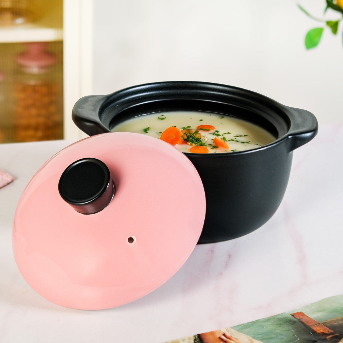Flamora Ceramic Cooking Pot Pink 3600ml Nestasia