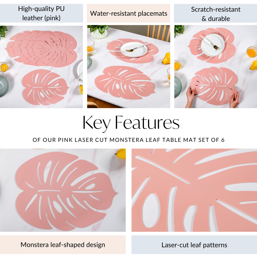 Pink Laser Cut Monstera Leaf Table Mat Set Of 6 Nestasia