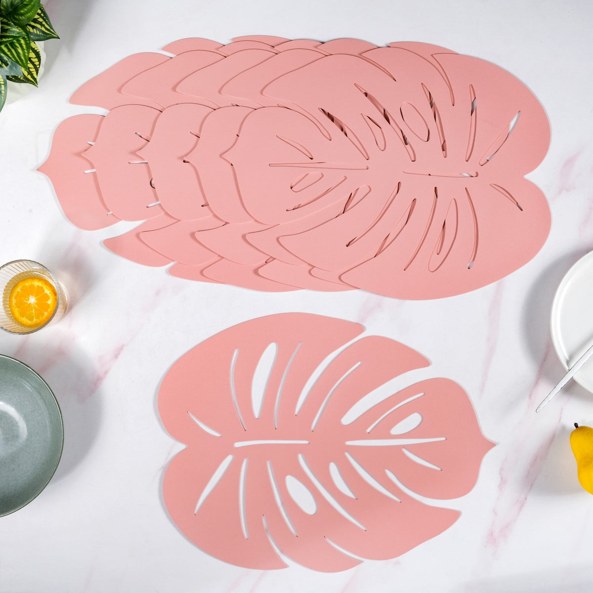 Pink Laser Cut Monstera Leaf Table Mat Set Of 6 Nestasia