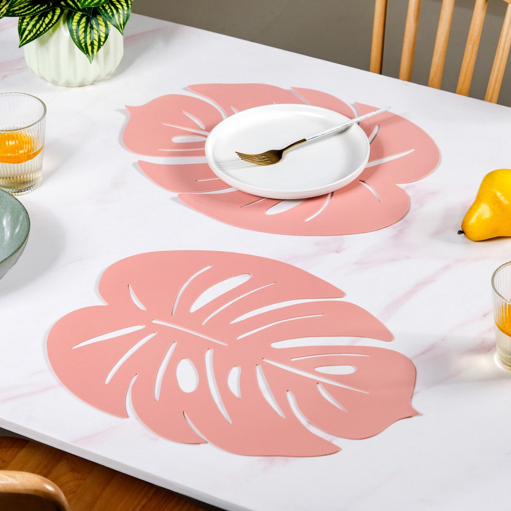 Pink Laser Cut Monstera Leaf Table Mat Set Of 6 Nestasia