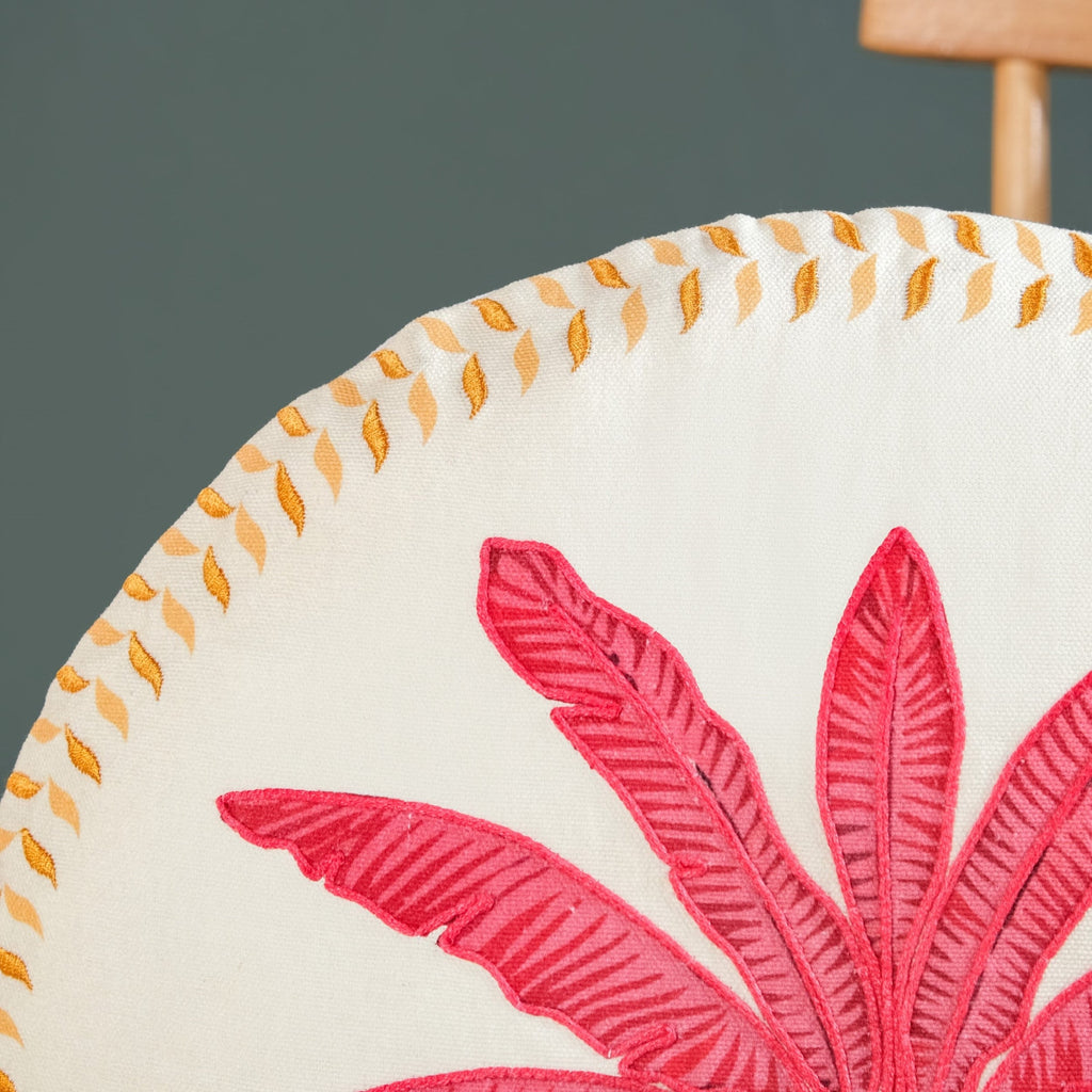 Pink Palm Embroidered Cotton Cushion Cover 45cm Nestasia