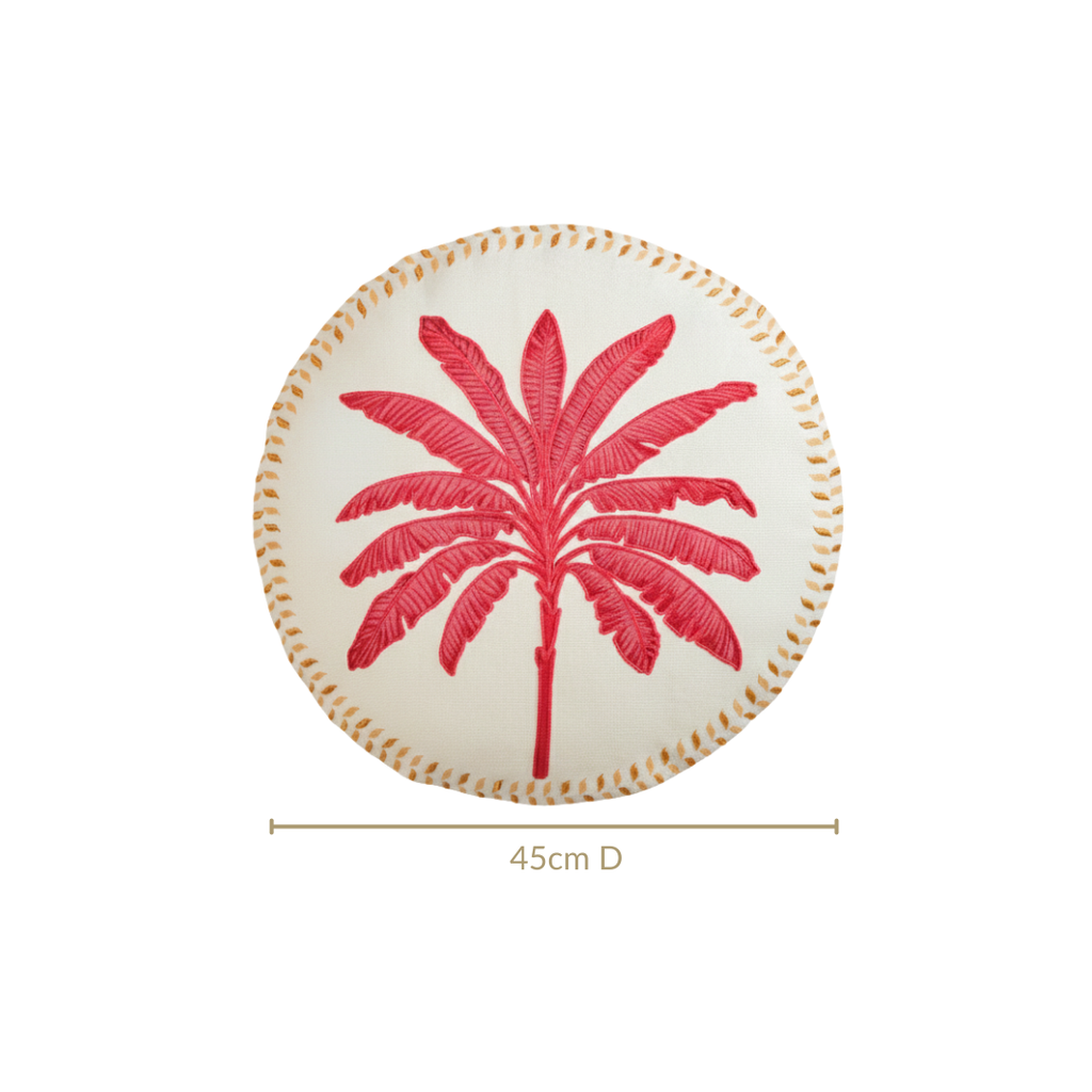 Pink Palm Embroidered Cotton Cushion Cover 45cm Nestasia