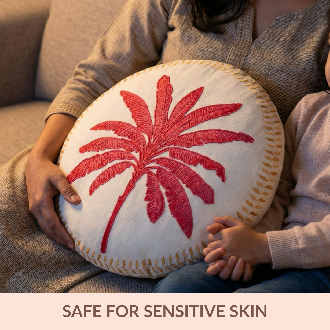 Pink Palm Embroidered Cotton Cushion Cover 45cm Nestasia