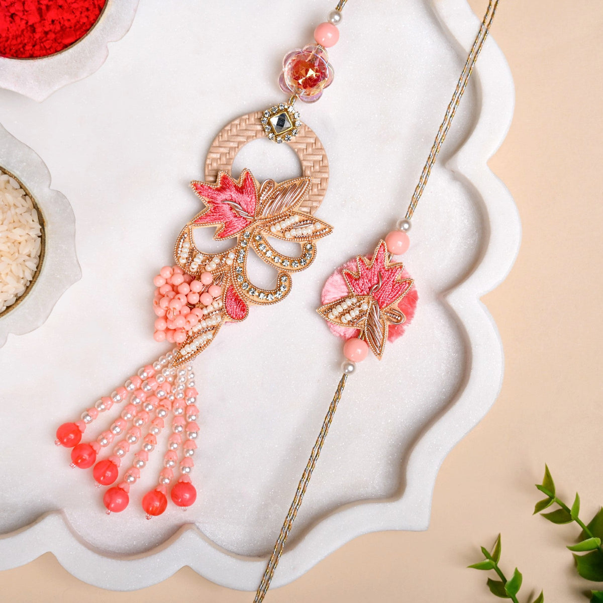 Pink Petal Rakhi Lumba Gift Set Nestasia