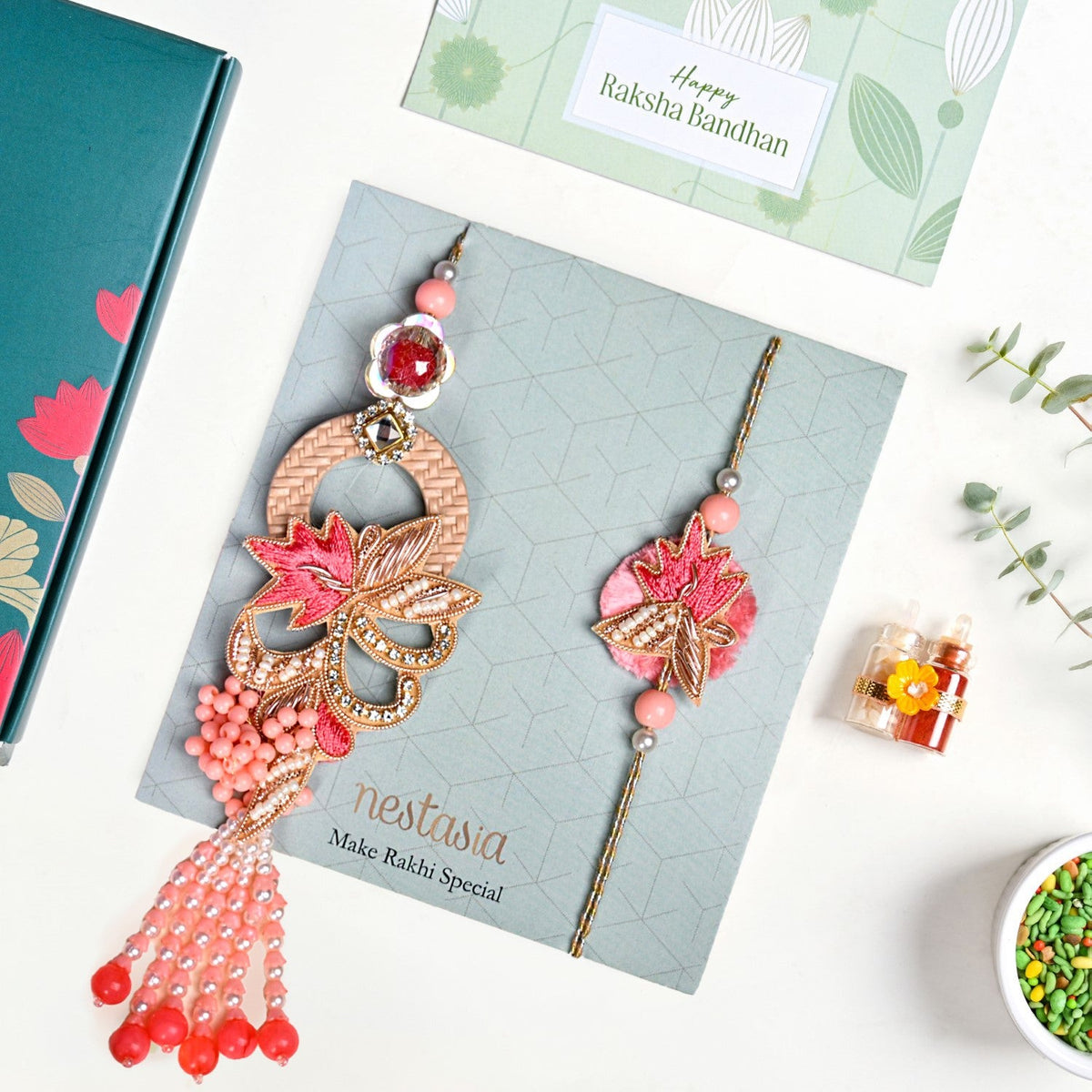 Pink Petal Rakhi Lumba Gift Set Nestasia