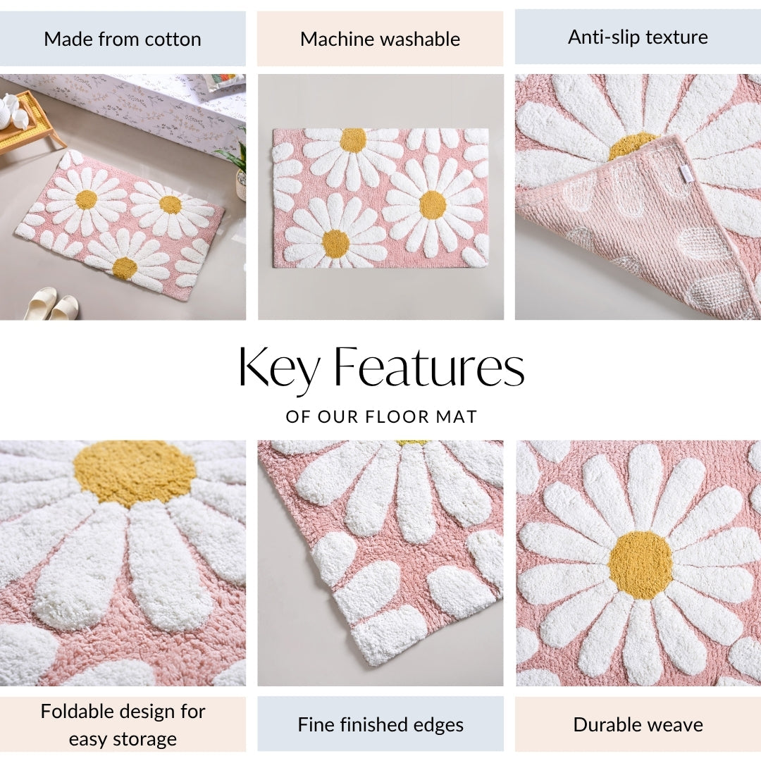 Pink Roseate Cotton Anti Slip Floor Mat 85x53cm Nestasia