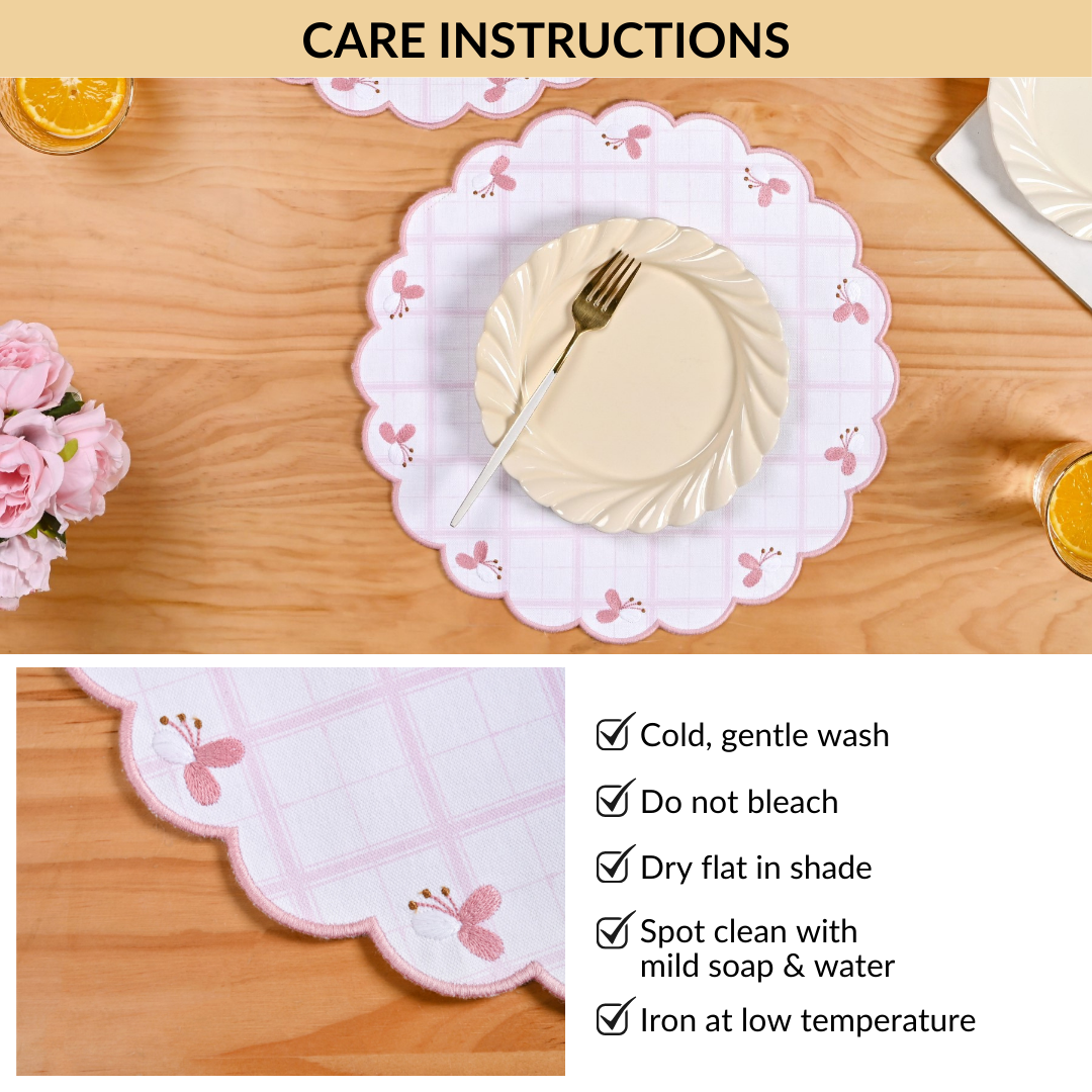 Pink Periwinkle Cotton Embroidered Table Mat Set Of 6 Nestasia