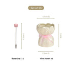 Pink Rose Fruit Fork With Ceramic Vase Set Of 13 Nestasia