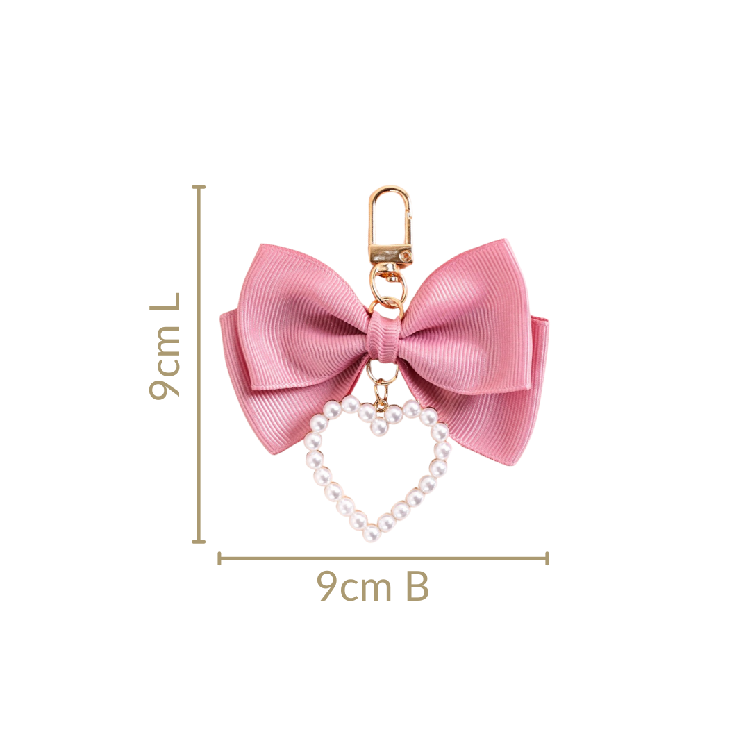 Pink Bow And Pearl Heart Cute Keychain Nestasia