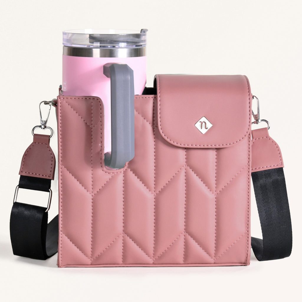 Pink Water Bottle Carrier Bag With Adjustable Strap Nestasia
