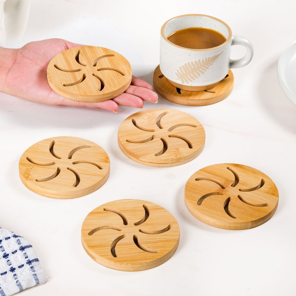 Pinwheel Bamboo Coaster Set Of 6 Nestasia