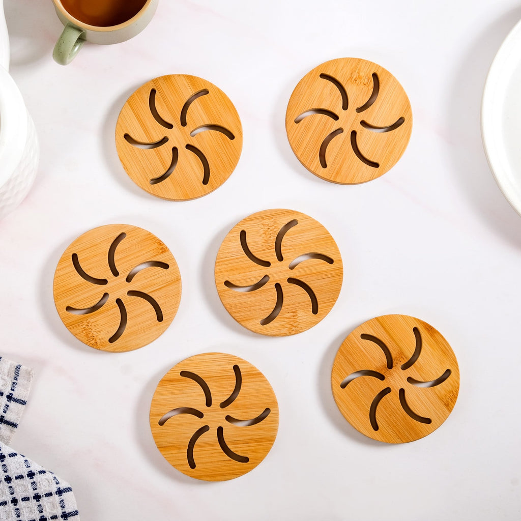 Pinwheel Bamboo Coaster Set Of 6 Nestasia
