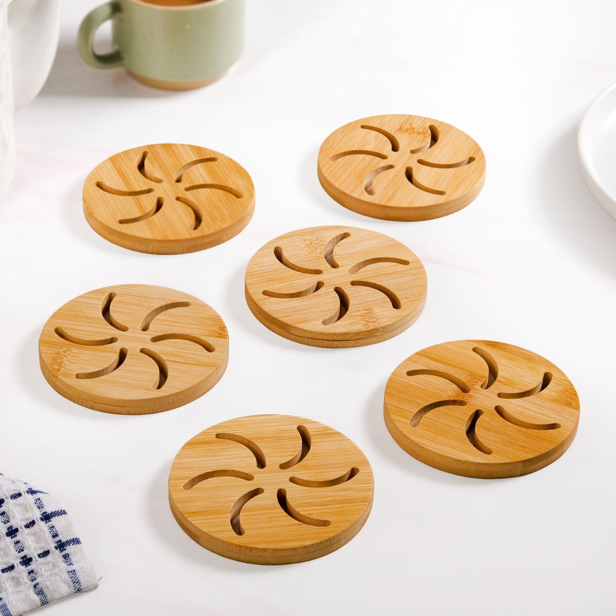 Pinwheel Bamboo Coaster Set Of 6 Nestasia