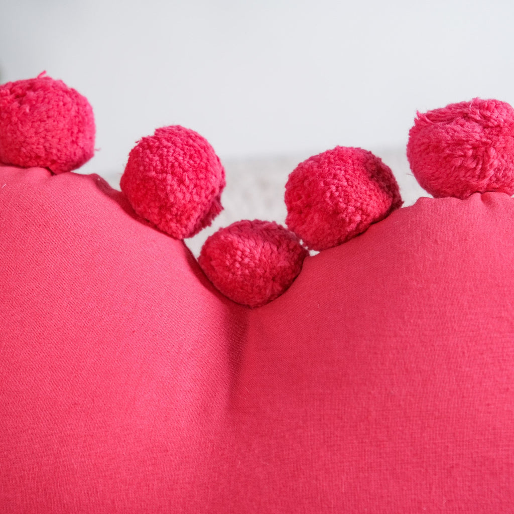 Pom Pom Heart Sofa Cushion Dark Pink 40x35cm Nestasia